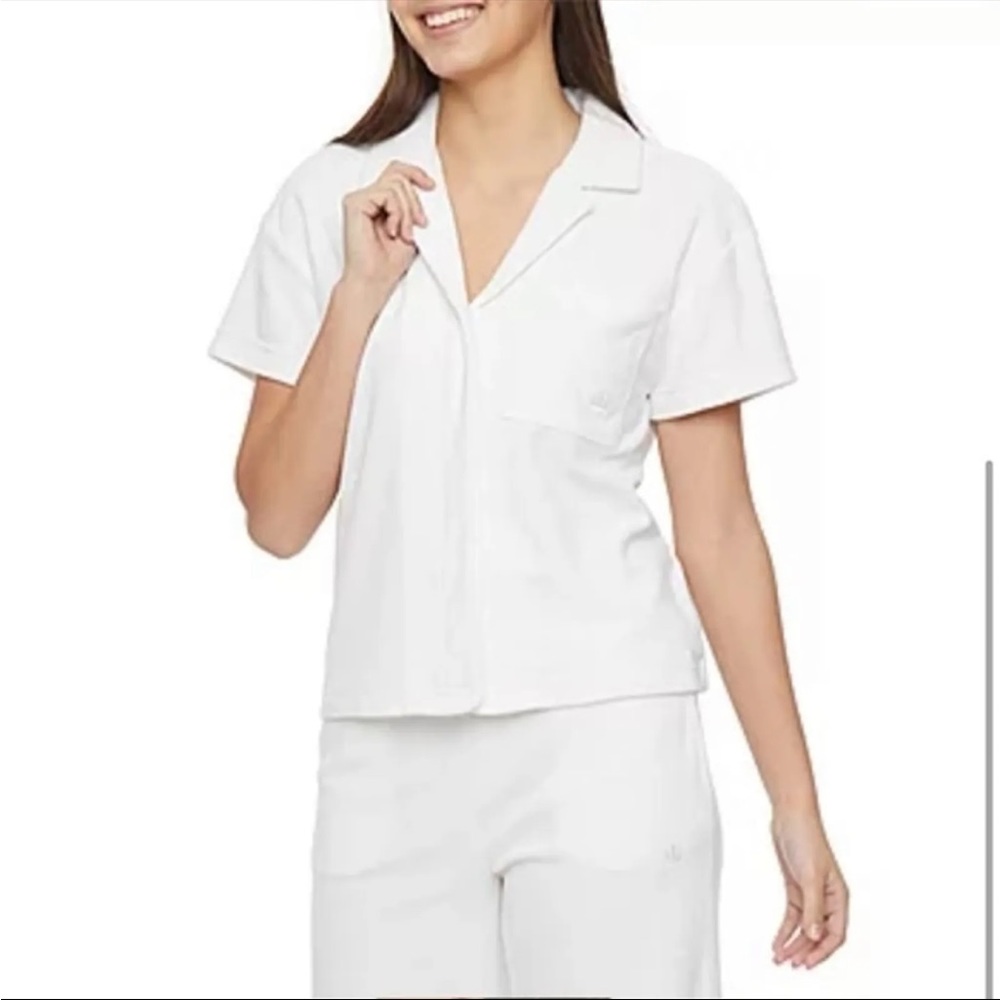 Juicy By Juicy Couture Towel Terry Womens Short Sleeve Regular Button-Down Shirt
